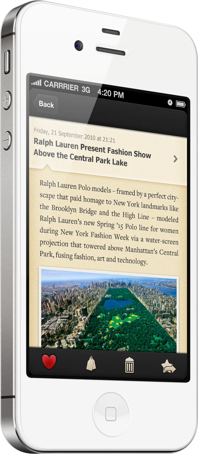 Faveous article reader — clean reading view with favourite and share actions