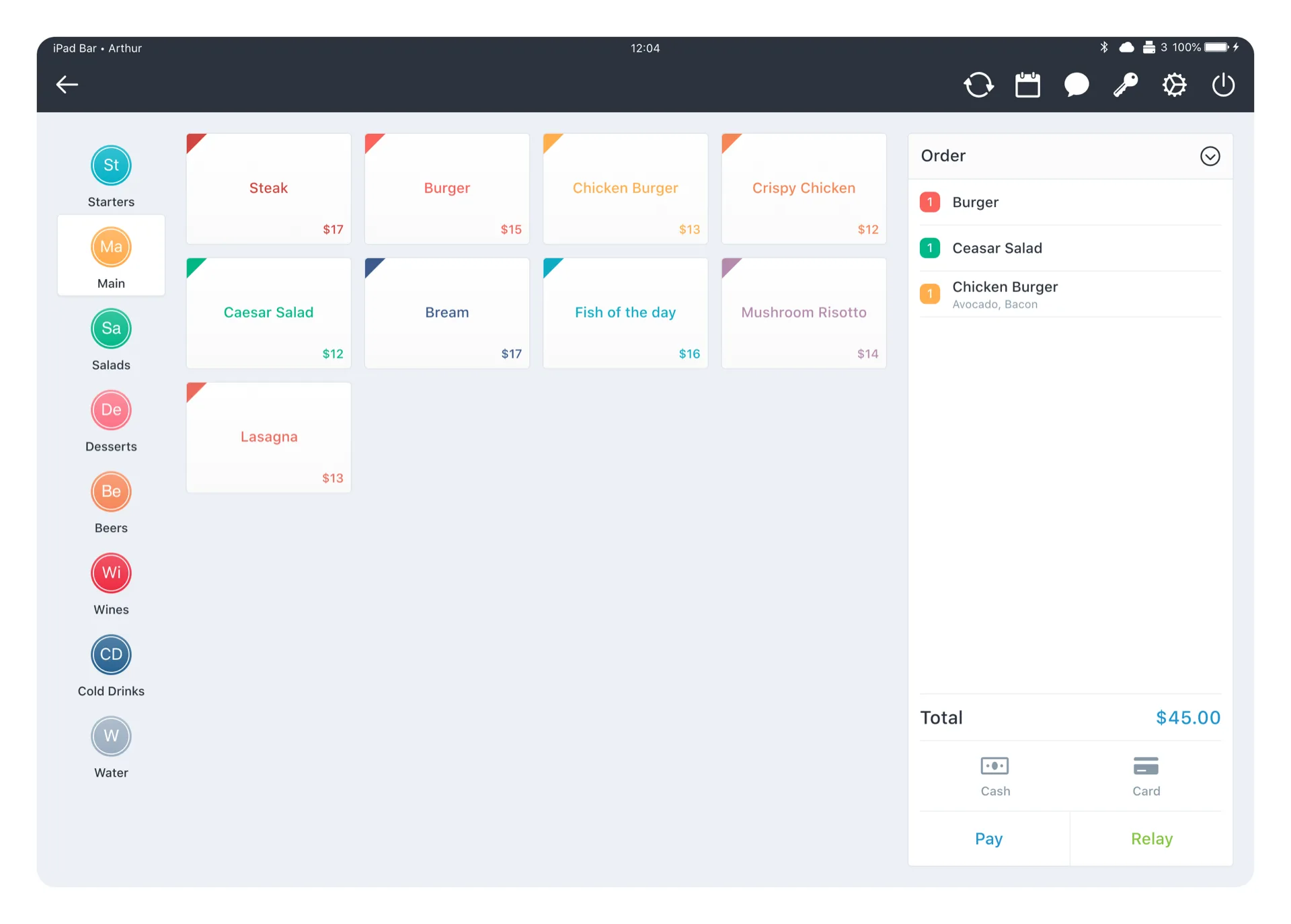 Tiller POS order screen — light theme
